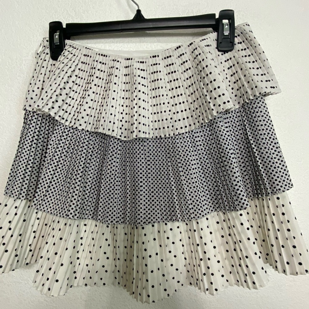 Princess Polly Black & White Three Tiered Polka Dot Mini Skirt Size 4